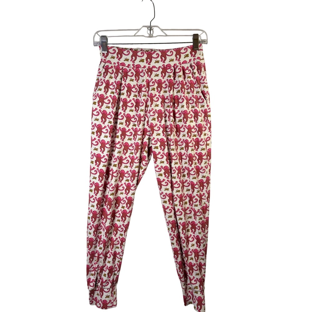 Roller Rabbit Pajama Pants Womens XS Pink Excellent Monkey Print Pima Cotton